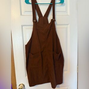 SHEIN Brown Corduroy Pinafore Dress